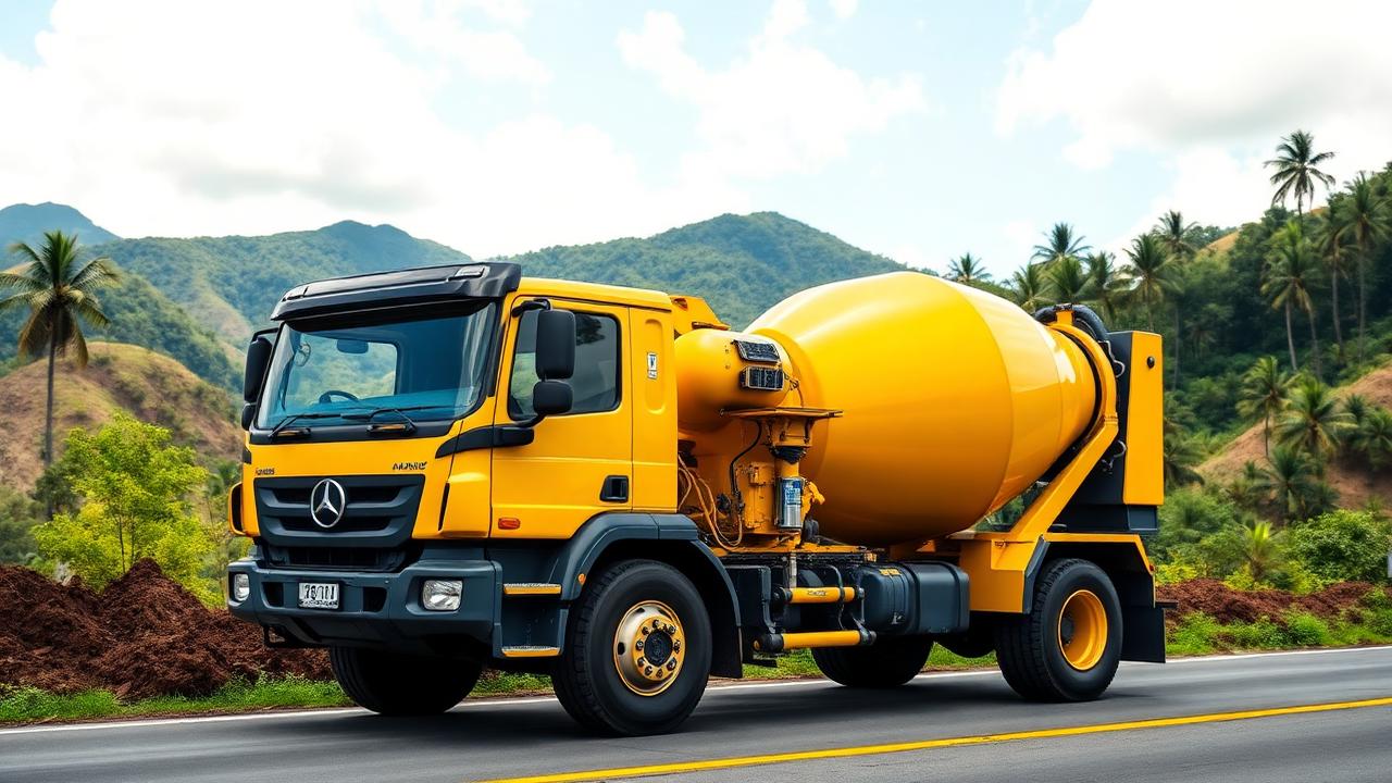 Truk mixer readymix PT Mulya Karya Prima mengirim beton cor di Minahasa Utara Sulawesi Utara